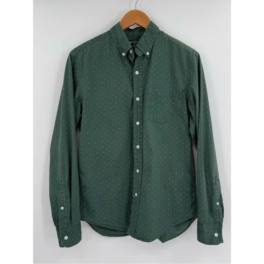 J.Crew Mercantile Flex Dot Print Button Down Shirt | Forest Green | Medium